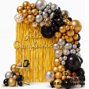 SET DE GLOBOS ARCO XL FELIZ CUMPLEA�OS ORO NEGRO Y PLATA (00009) 98 UNIDADES
